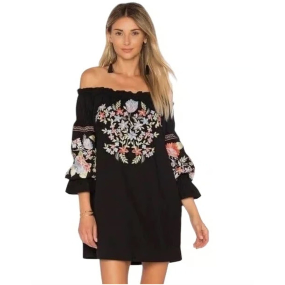 Free People Fleur De Jour Embroidered Off Shoulder Mini Dress S